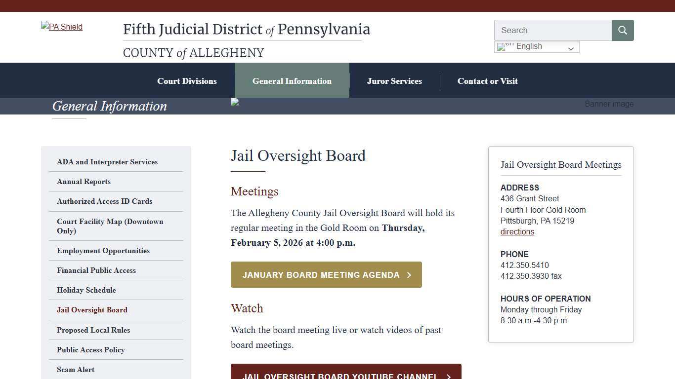 Jail Oversight Board - Fifth Judicial District of Pennsylvania