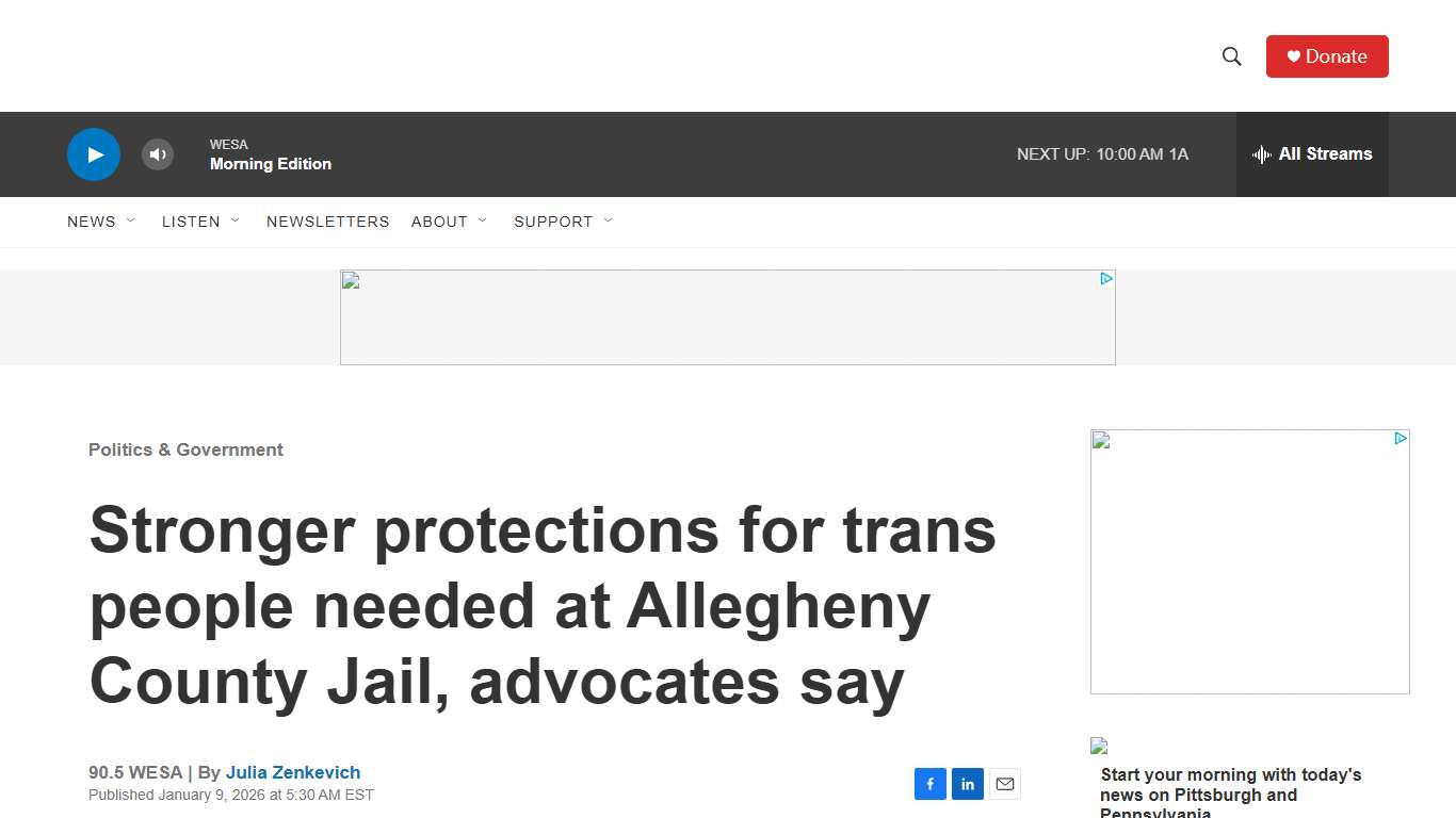 Stronger protections needed for trans people at Allegheny County Jail 90.5 WESA